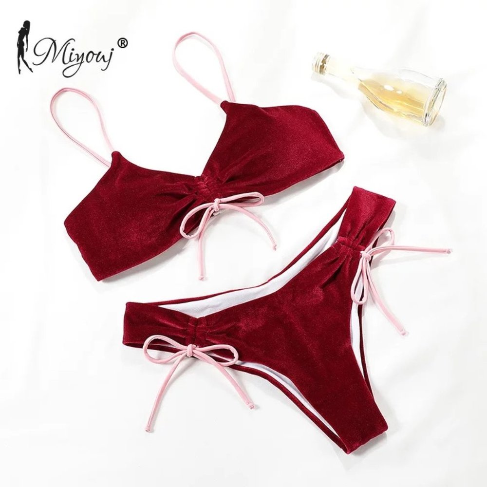 Two-piece velvet red Bikini Swimsuit